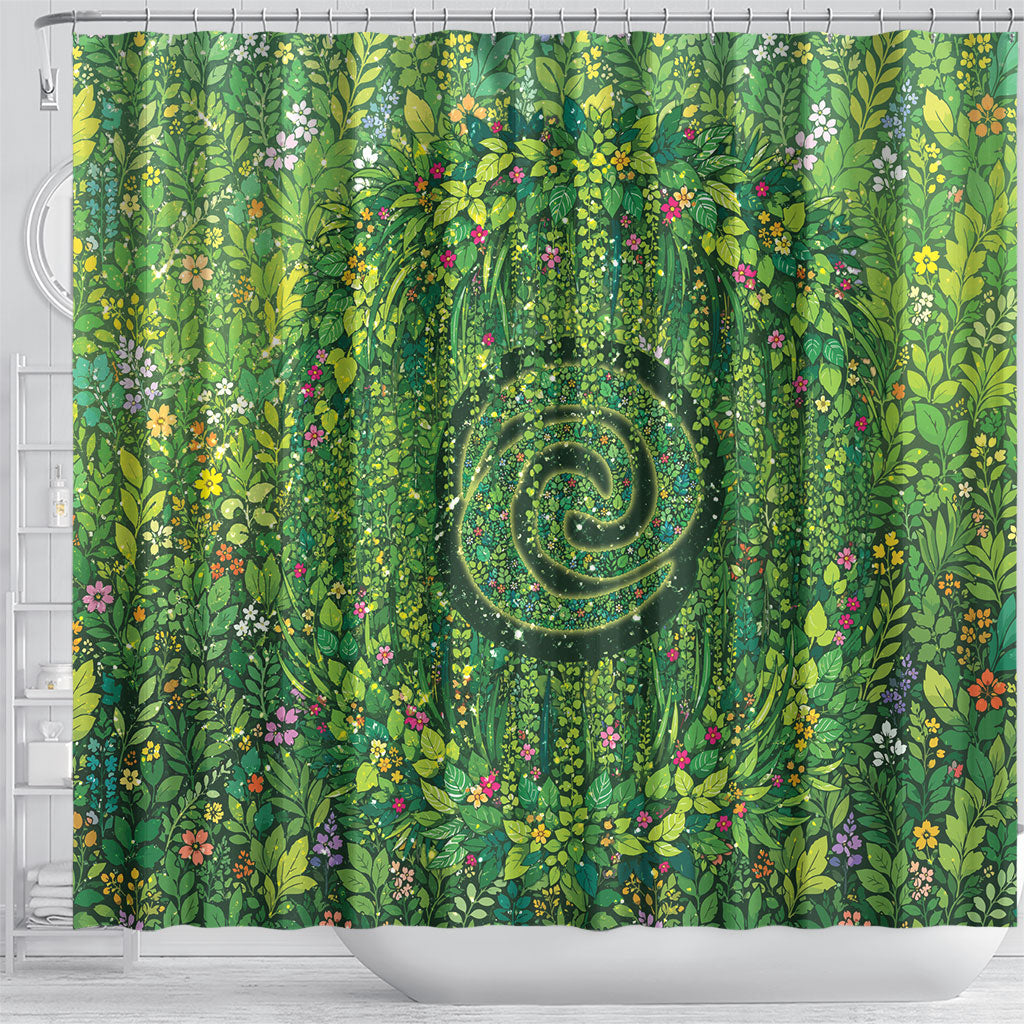 Polynesia Mother Nature Shower Curtain Glowing Heart Spiral Tropical Vine Floral