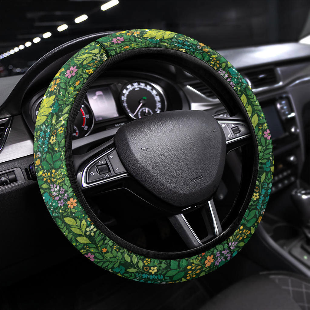 Polynesia Mother Nature Steering Wheel Cover Glowing Heart Spiral Tropical Vine Floral