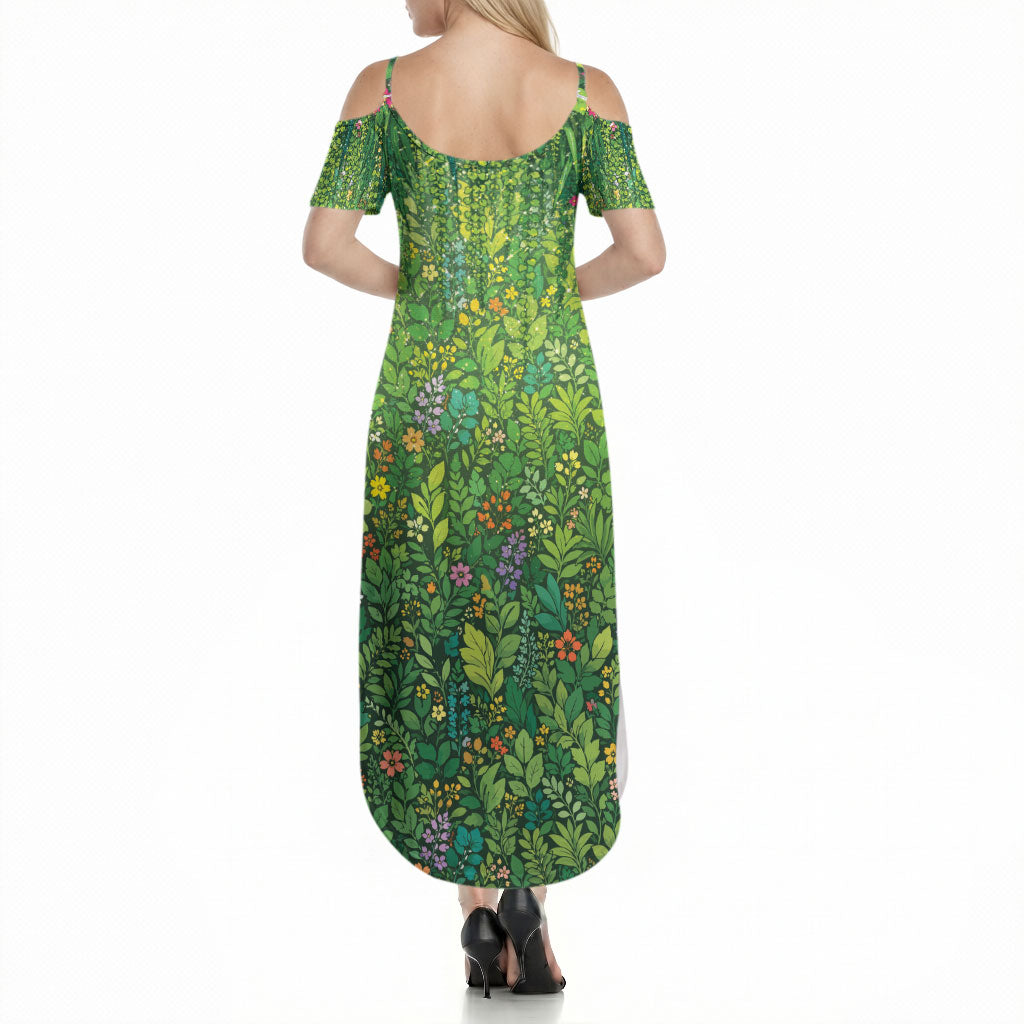 Polynesia Mother Nature Summer Maxi Dress Glowing Heart Spiral Tropical Vine Floral