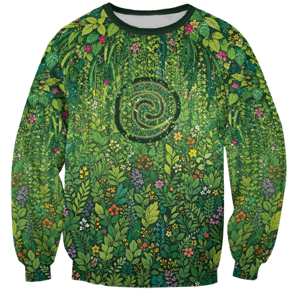 Polynesia Mother Nature Sweatshirt Glowing Heart Spiral Tropical Vine Floral