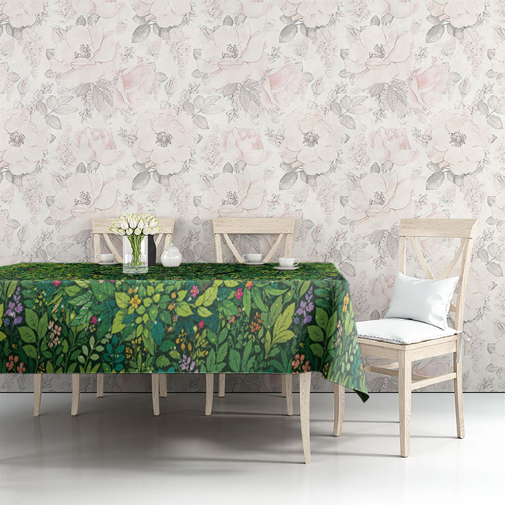 Polynesia Mother Nature Tablecloth Glowing Heart Spiral Tropical Vine Floral