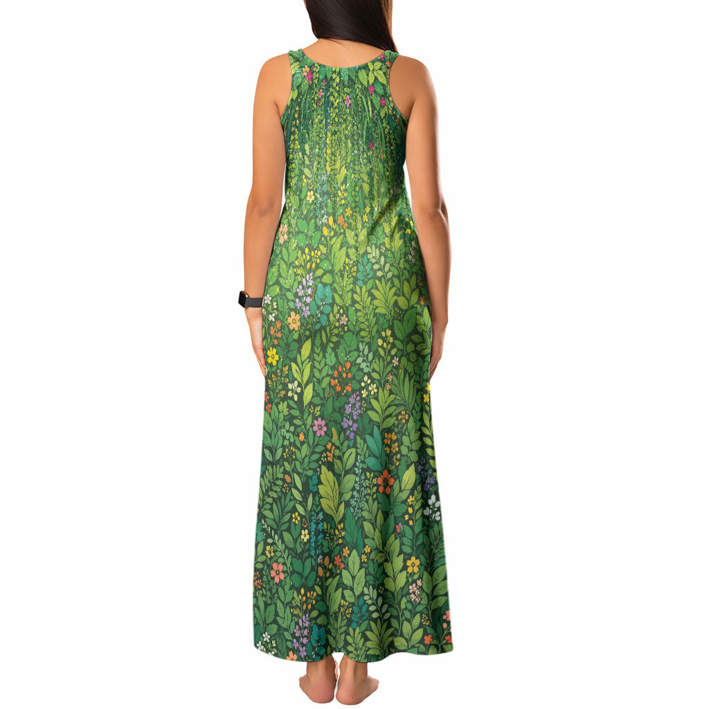 Polynesia Mother Nature Tank Maxi Dress Glowing Heart Spiral Tropical Vine Floral