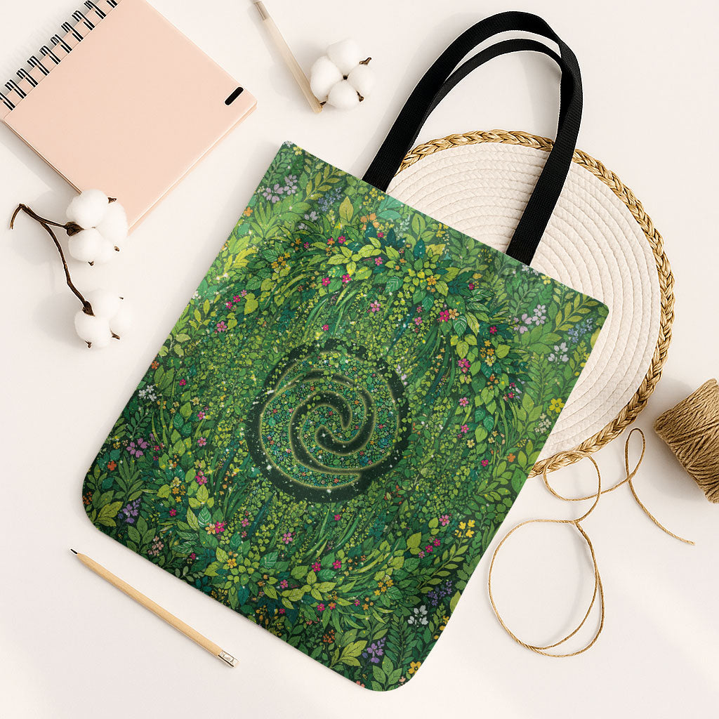 Polynesia Mother Nature Tote Bag Glowing Heart Spiral Tropical Vine Floral