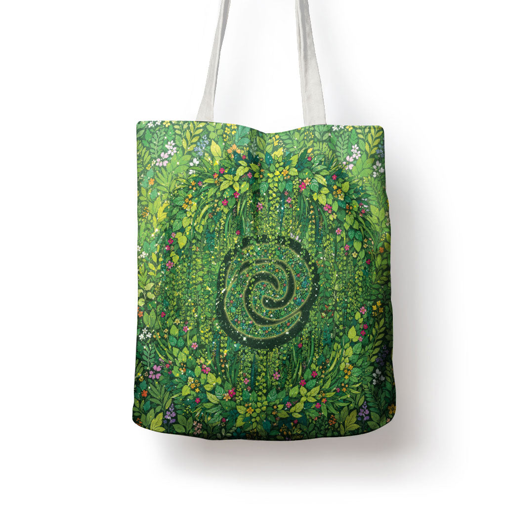 Polynesia Mother Nature Tote Bag Glowing Heart Spiral Tropical Vine Floral
