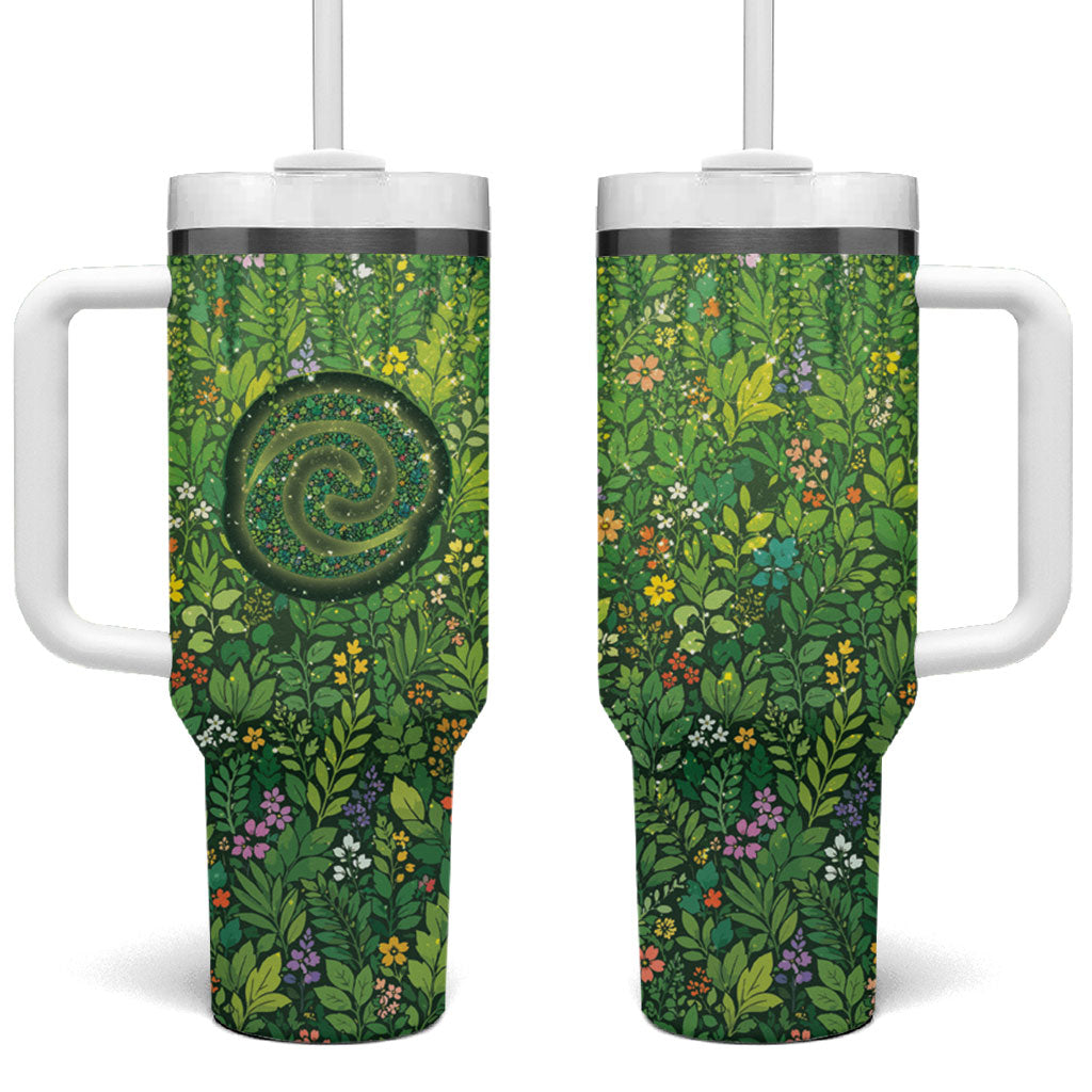 Polynesia Mother Nature Tumbler With Handle Glowing Heart Spiral Tropical Vine Floral