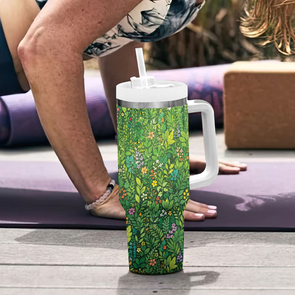 Polynesia Mother Nature Tumbler With Handle Glowing Heart Spiral Tropical Vine Floral
