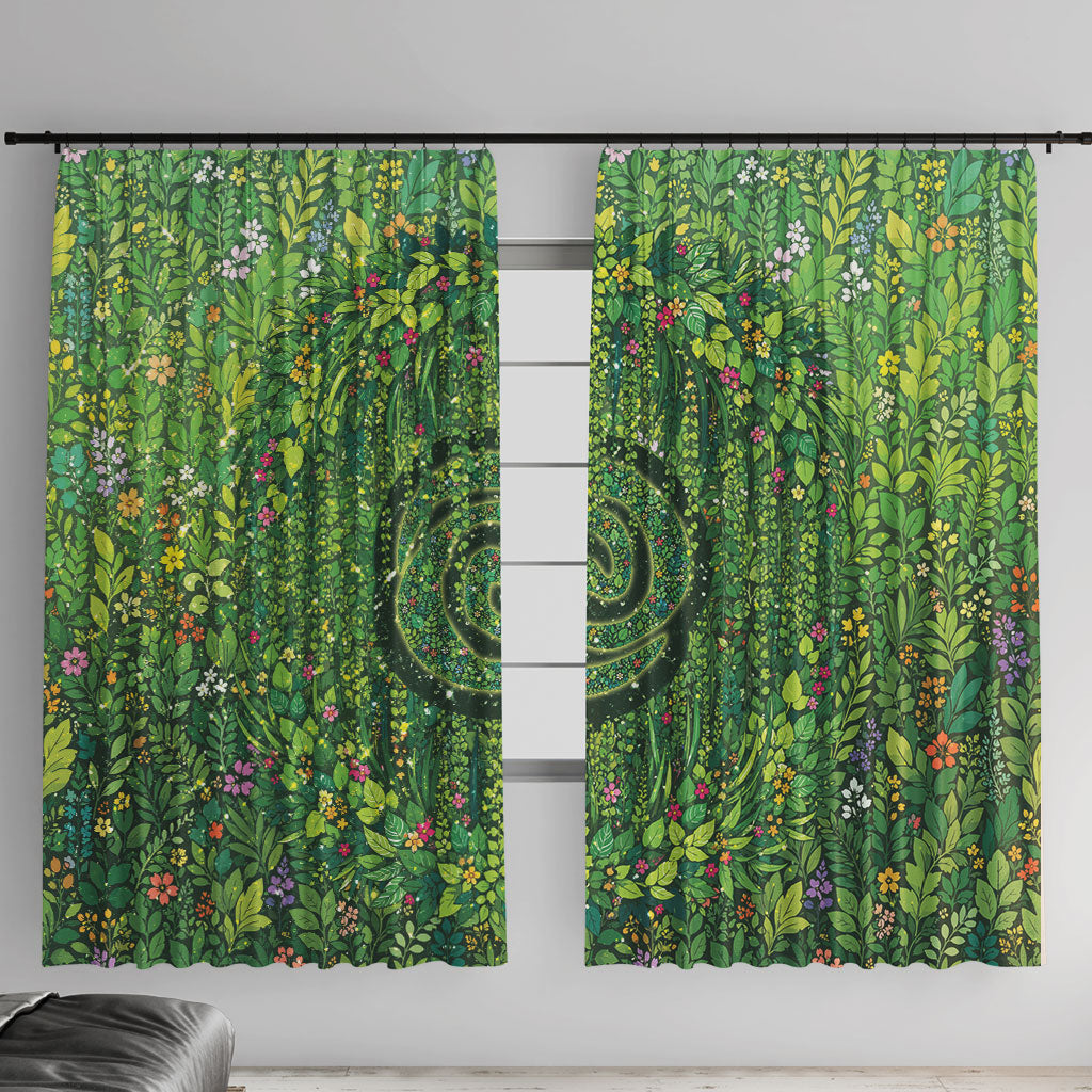 Polynesia Mother Nature Window Curtain Glowing Heart Spiral Tropical Vine Floral