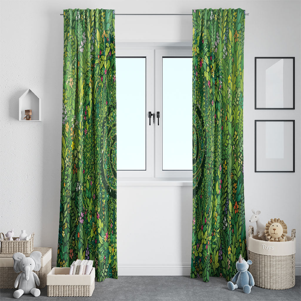 Polynesia Mother Nature Window Curtain Glowing Heart Spiral Tropical Vine Floral
