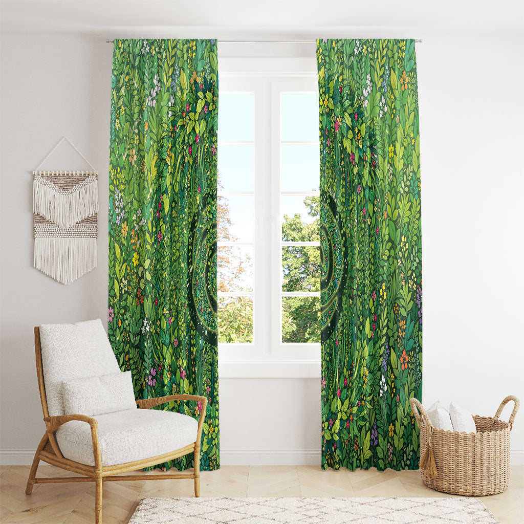 Polynesia Mother Nature Window Curtain Glowing Heart Spiral Tropical Vine Floral