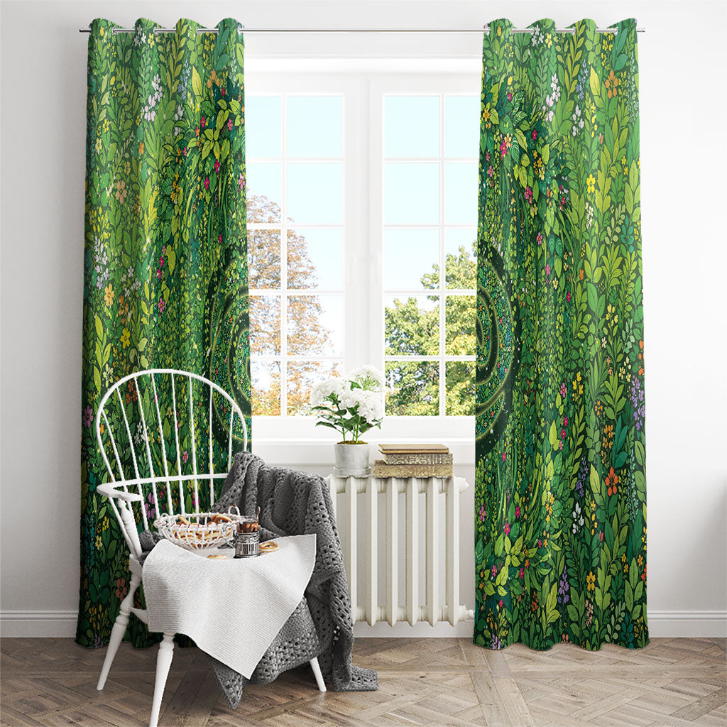 Polynesia Mother Nature Window Curtain Glowing Heart Spiral Tropical Vine Floral