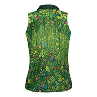 Polynesia Mother Nature Women Sleeveless Polo Shirt Glowing Heart Spiral Tropical Vine Floral