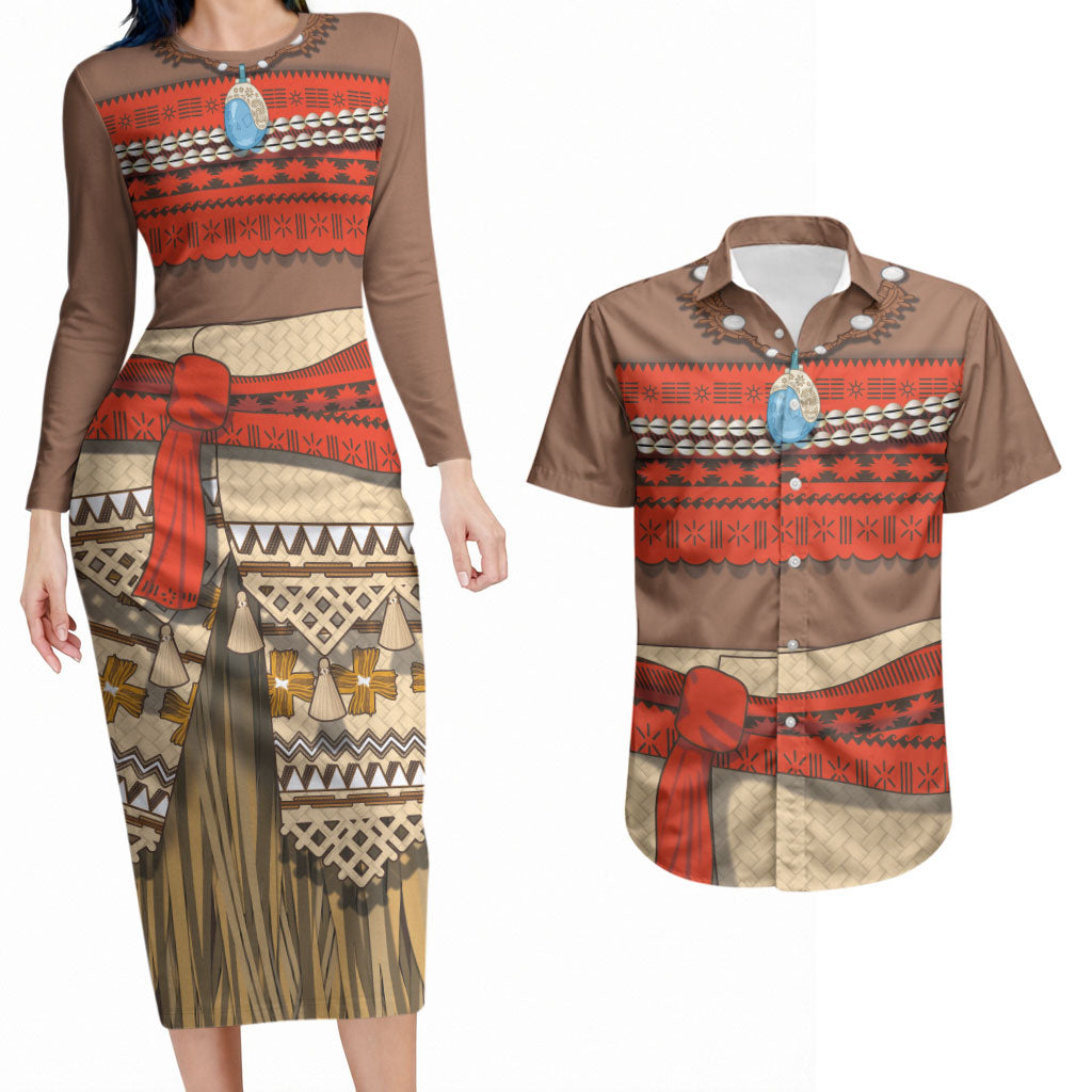 Polynesia Ocean Princess Inspired Cosplay Costume Couples Matching Long Sleeve Bodycon Dress and Hawaiian Shirt