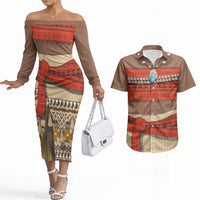 Polynesia Ocean Princess Inspired Cosplay Costume Couples Matching Off The Shoulder Long Sleeve Dress and Hawaiian Shirt