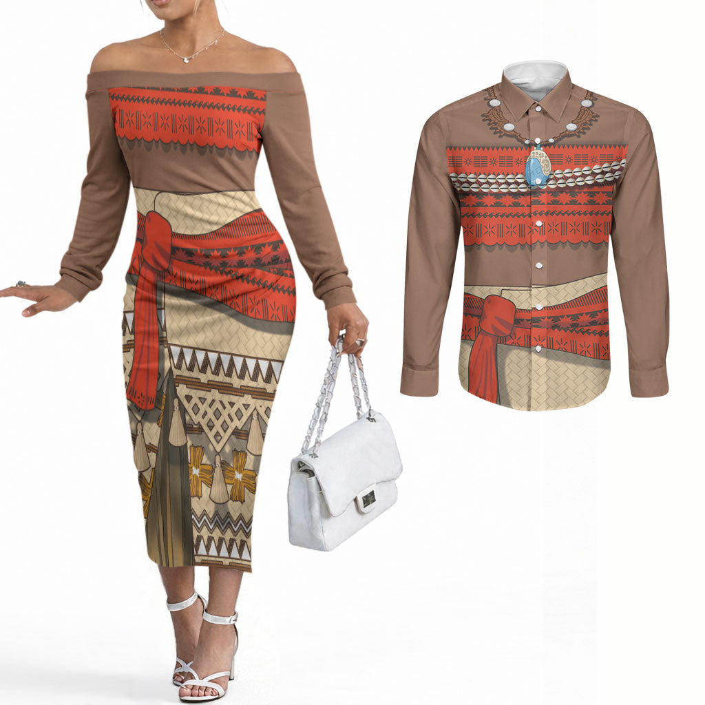 Polynesia Ocean Princess Inspired Cosplay Costume Couples Matching Off The Shoulder Long Sleeve Dress and Long Sleeve Button Shirt