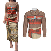 Polynesia Ocean Princess Inspired Cosplay Costume Couples Matching Puletasi and Long Sleeve Button Shirt