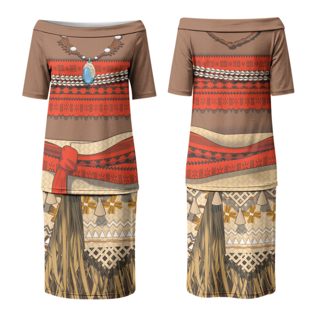 Polynesia Ocean Princess Inspired Cosplay Costume Couples Matching Puletasi and Long Sleeve Button Shirt