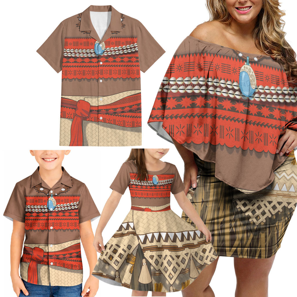 Polynesia Ocean Princess Inspired Cosplay Costume Family Matching Off Shoulder Short Dress and Hawaiian Shirt