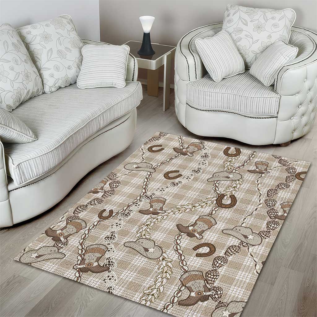 Hawaii Palaka Cowboy Area Rug Shell Maile Lei With Western Patterns - Polynesian Pride