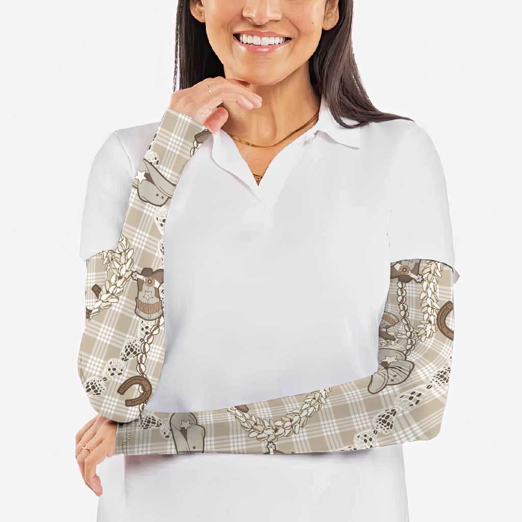 Hawaii Palaka Cowboy Arm Sleeves Shell Maile Lei With Western Patterns - Polynesian Pride