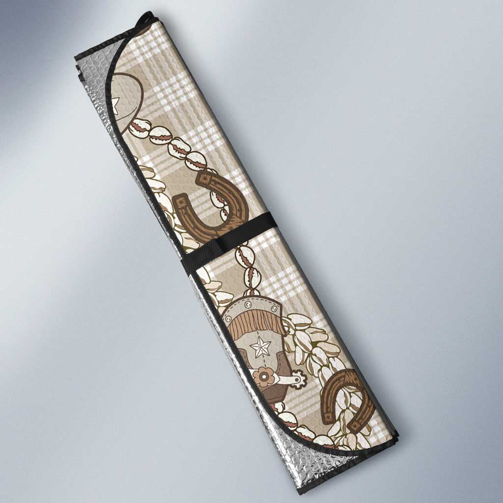 Hawaii Palaka Cowboy Auto Sun Shade Shell Maile Lei With Western Patterns - Polynesian Pride