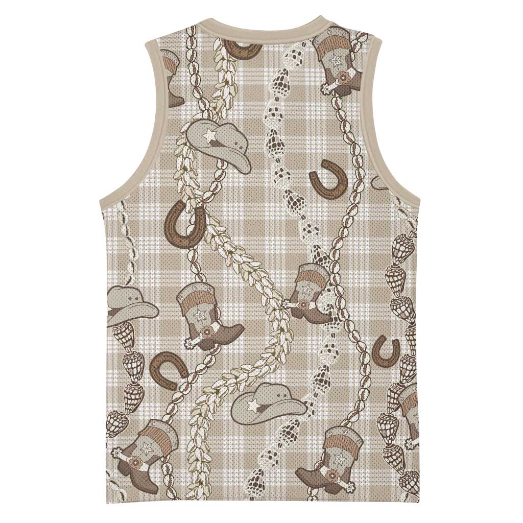 Hawaii Palaka Cowboy Basketball Jersey Shell Maile Lei With Western Patterns - Polynesian Pride