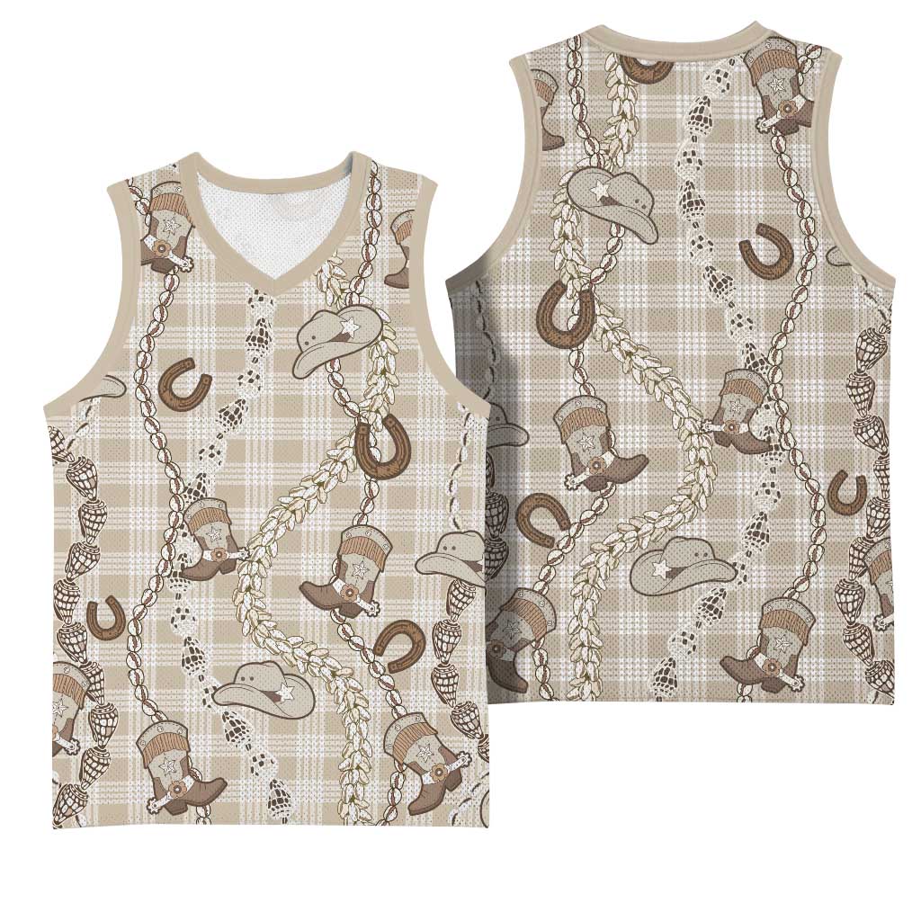 Hawaii Palaka Cowboy Basketball Jersey Shell Maile Lei With Western Patterns - Polynesian Pride