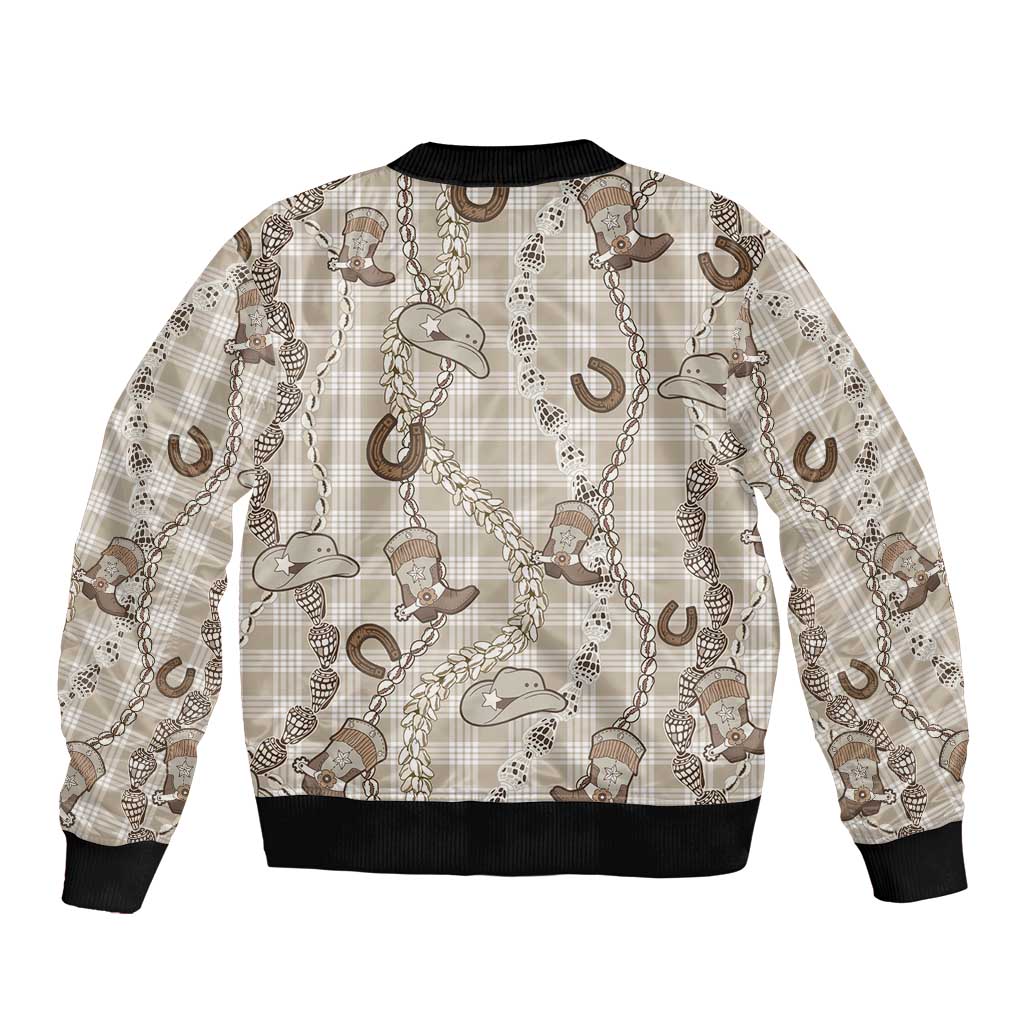 Hawaii Palaka Cowboy Bomber Jacket Shell Maile Lei With Western Patterns - Polynesian Pride