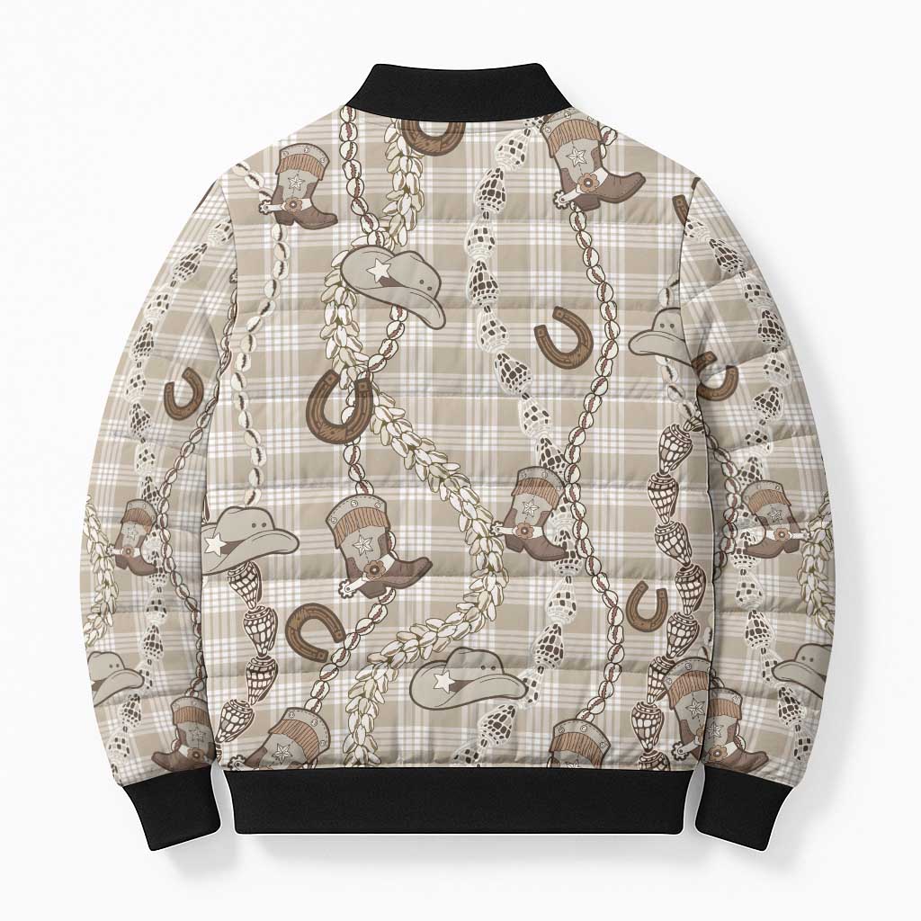 Hawaii Palaka Cowboy Bomber Puffer Jacket Shell Maile Lei With Western Patterns - Polynesian Pride