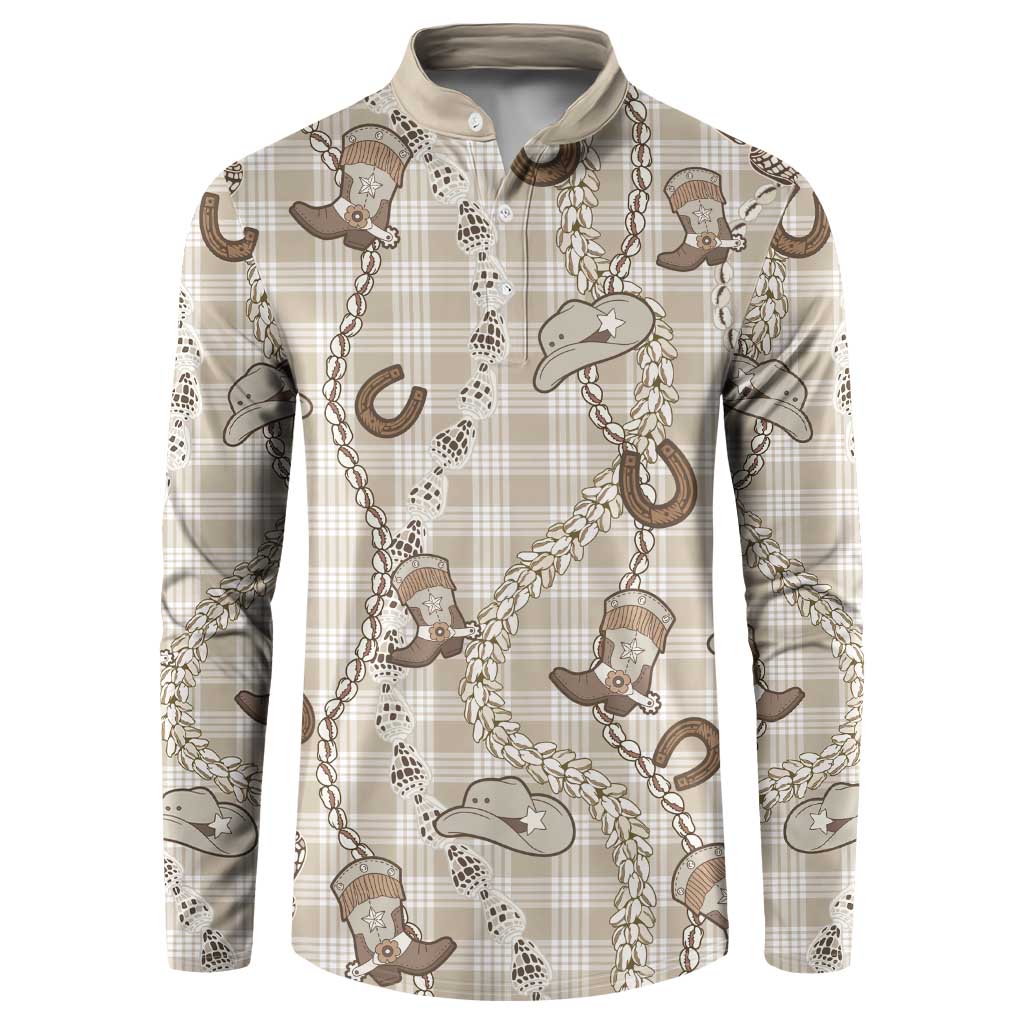 Hawaii Palaka Cowboy Button Sweatshirt Shell Maile Lei With Western Patterns - Polynesian Pride