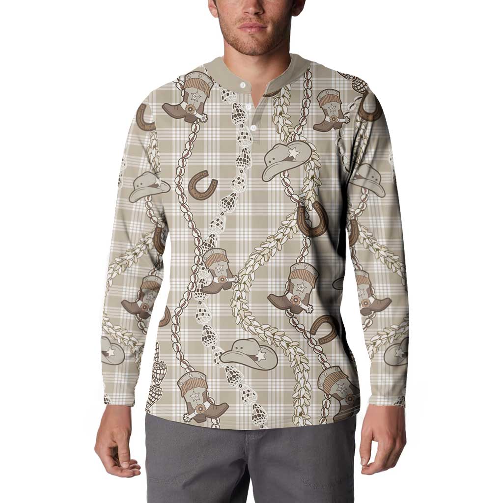 Hawaii Palaka Cowboy Button Sweatshirt Shell Maile Lei With Western Patterns - Polynesian Pride