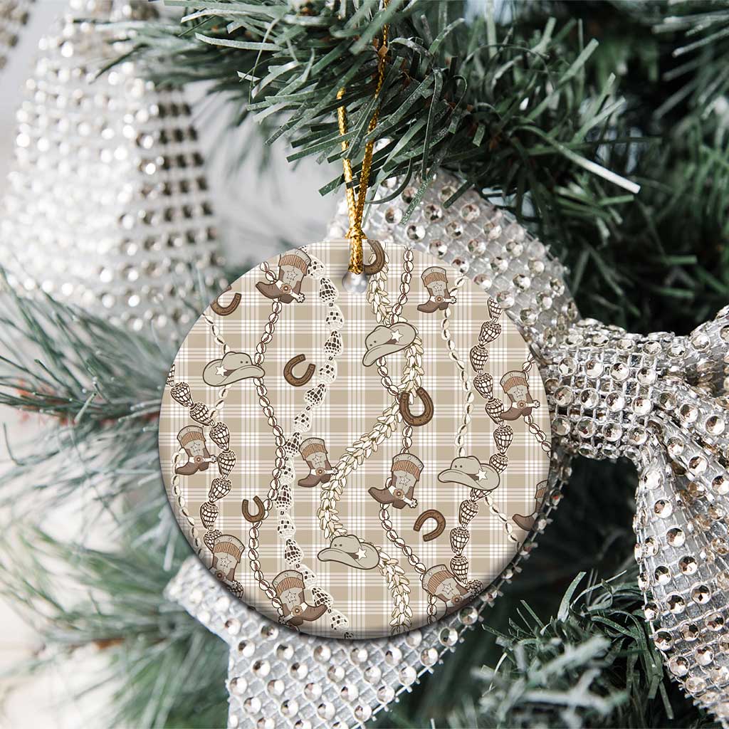 Hawaii Palaka Cowboy Ceramic Ornament Shell Maile Lei With Western Patterns - Polynesian Pride