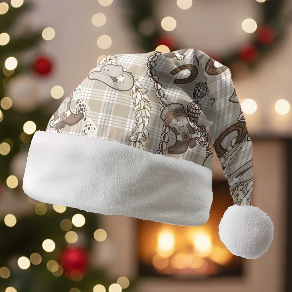 Hawaii Palaka Cowboy Christmas Santa Hat Shell Maile Lei With Western Patterns - Polynesian Pride