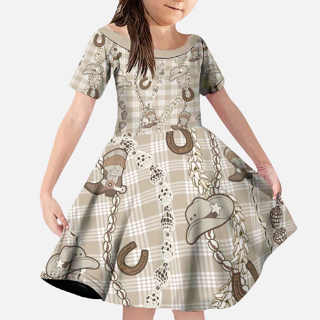 Hawaii Palaka Cowboy Family Matching Mermaid Dress and Hawaiian Shirt Shell Maile Lei With Western Patterns - Polynesian Pride