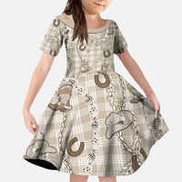 Hawaii Palaka Cowboy Family Matching Off The Shoulder Long Sleeve Dress and Hawaiian Shirt Shell Maile Lei With Western Patterns - Polynesian Pride