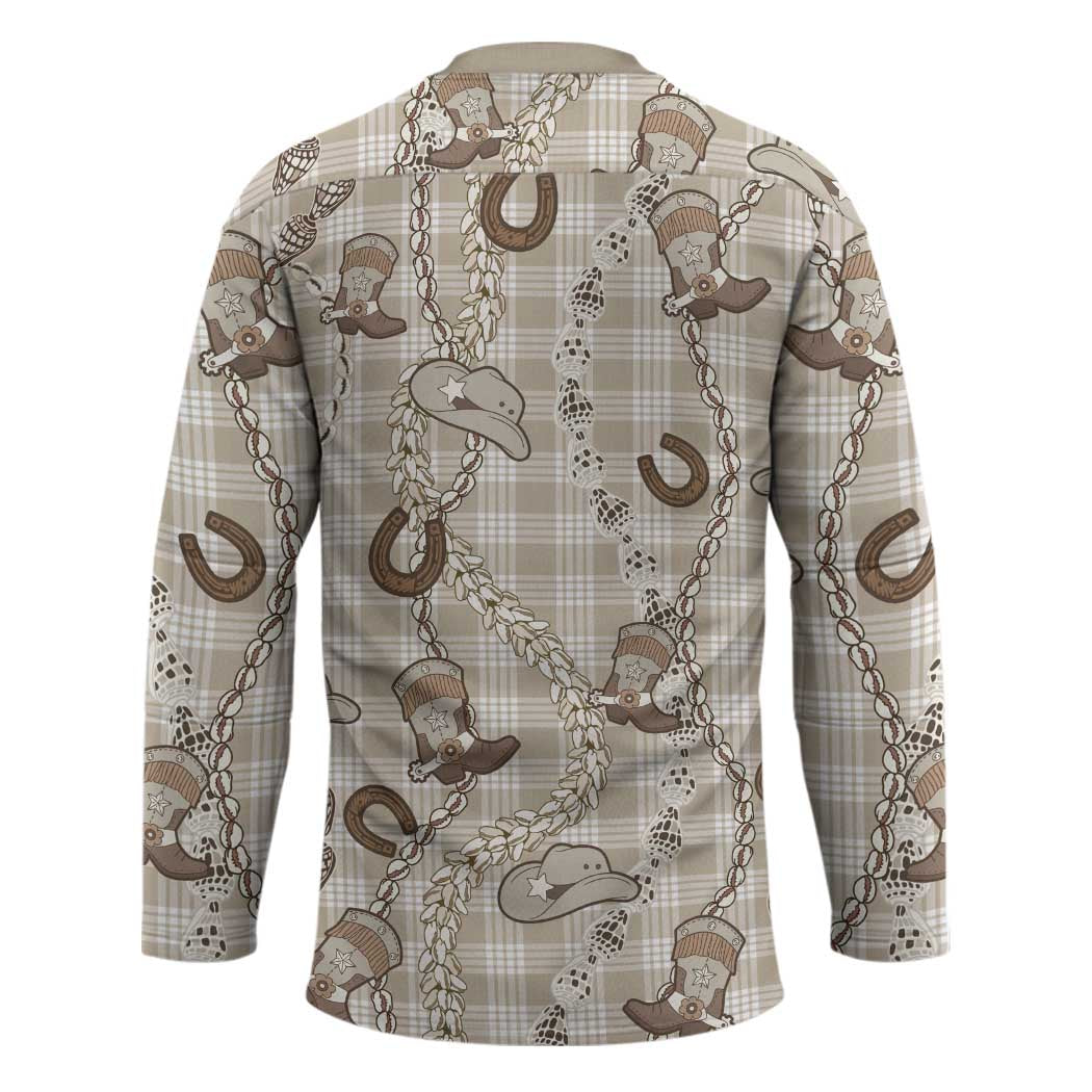 Hawaii Palaka Cowboy Hockey Jersey Shell Maile Lei With Western Patterns - Polynesian Pride