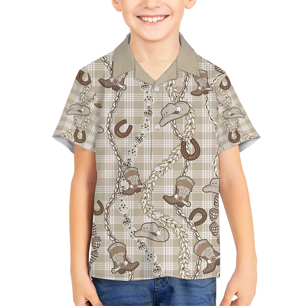 Hawaii Palaka Cowboy Kid Hawaiian Shirt Shell Maile Lei With Western Patterns - Polynesian Pride