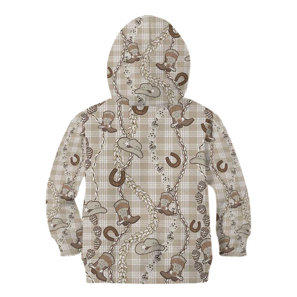 Hawaii Palaka Cowboy Kid Hoodie Shell Maile Lei With Western Patterns - Polynesian Pride