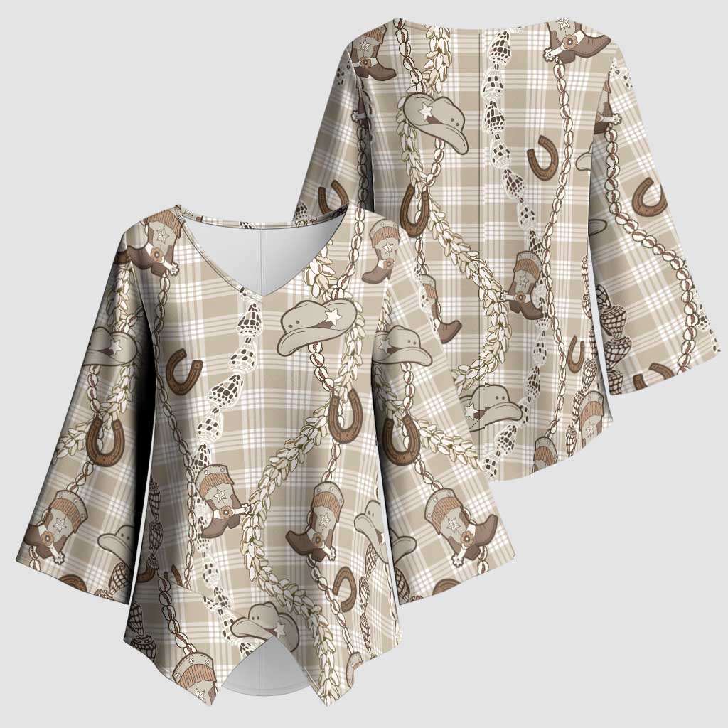 Hawaii Palaka Cowboy Kimono Sleeve Blouse Shell Maile Lei With Western Patterns - Polynesian Pride