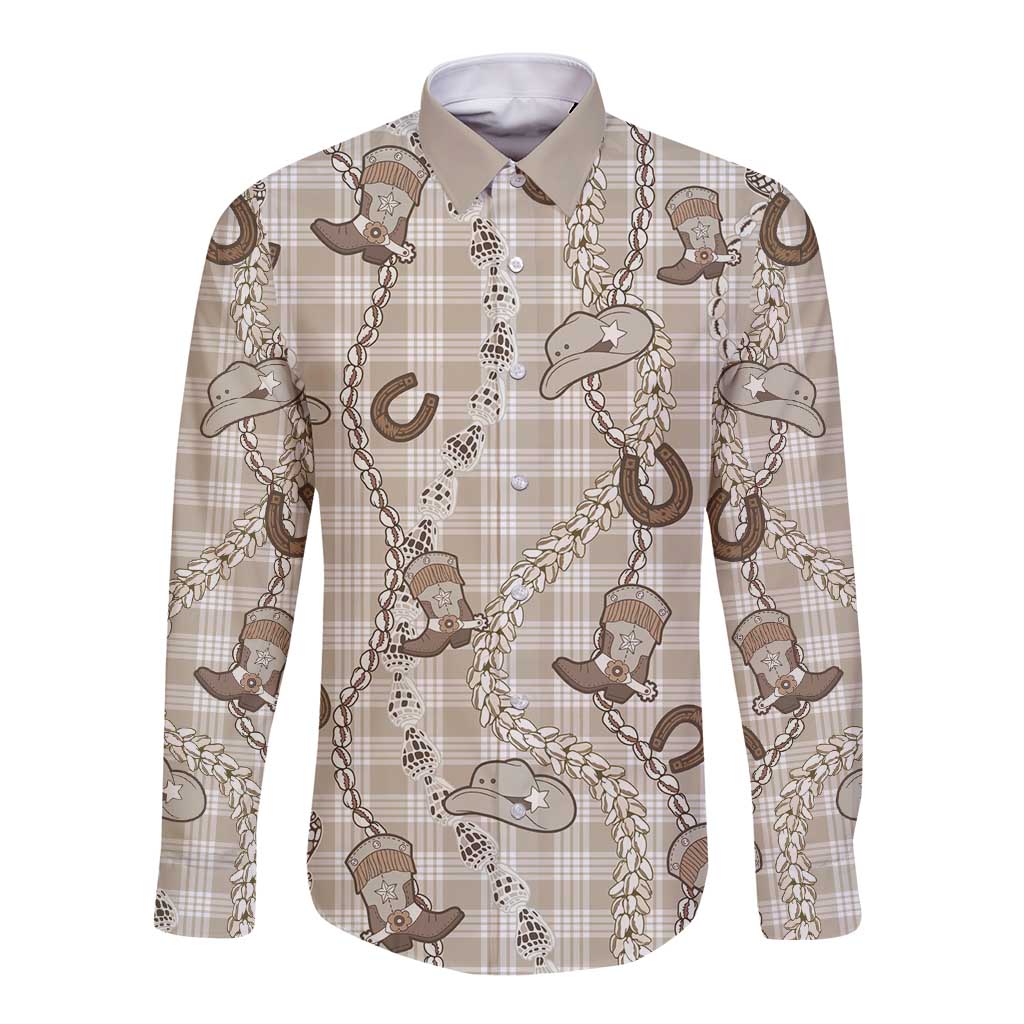 Hawaii Palaka Cowboy Long Sleeve Button Shirt Shell Maile Lei With Western Patterns - Polynesian Pride