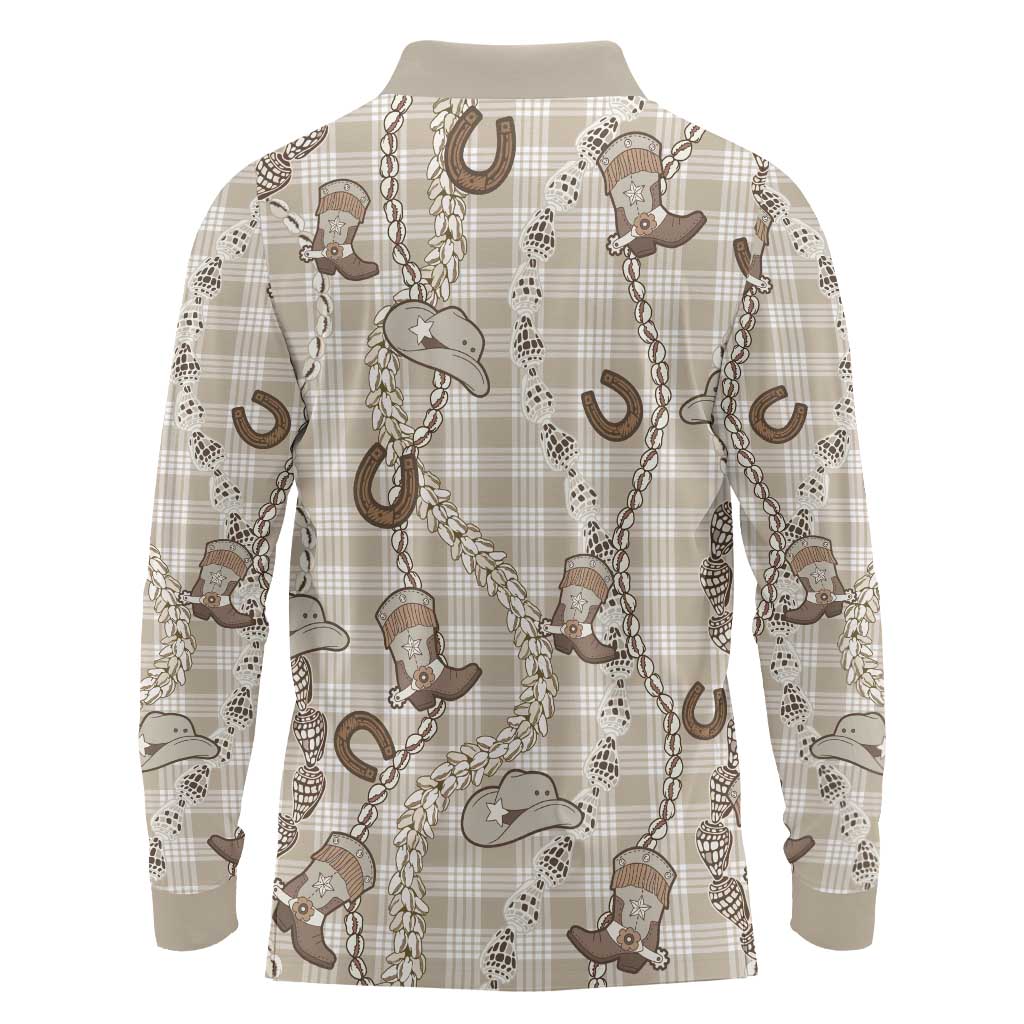 Hawaii Palaka Cowboy Long Sleeve Polo Shirt Shell Maile Lei With Western Patterns - Polynesian Pride