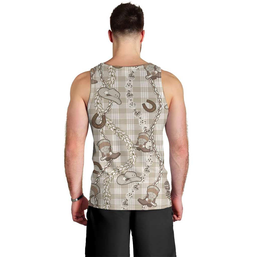 Hawaii Palaka Cowboy Men Tank Top Shell Maile Lei With Western Patterns - Polynesian Pride