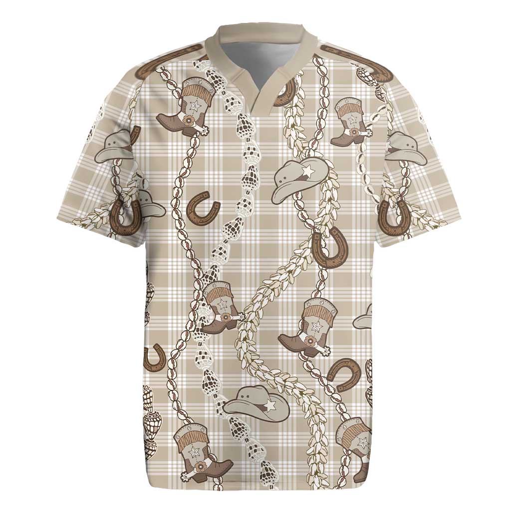 Hawaii Palaka Cowboy Rugby Jersey Shell Maile Lei With Western Patterns - Polynesian Pride