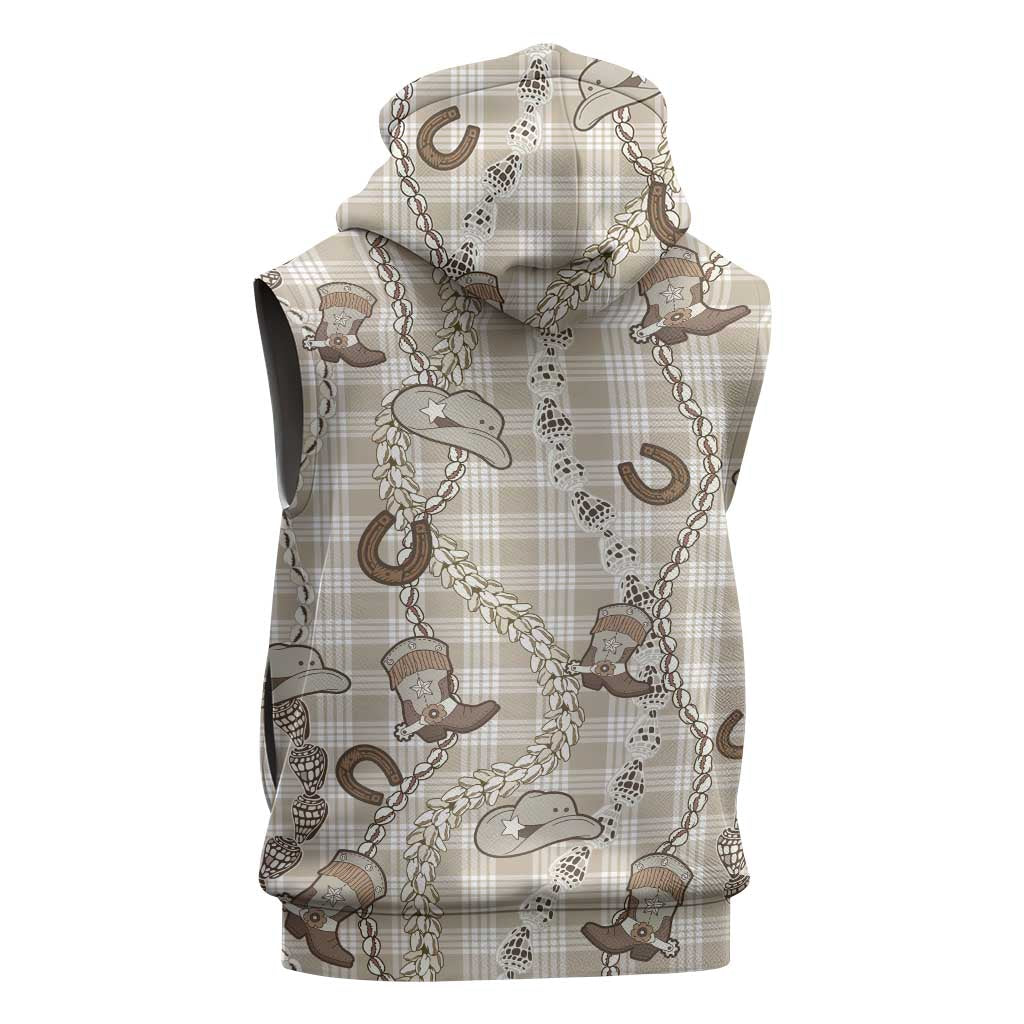 Hawaii Palaka Cowboy Sleeveless Hoodie Shell Maile Lei With Western Patterns - Polynesian Pride