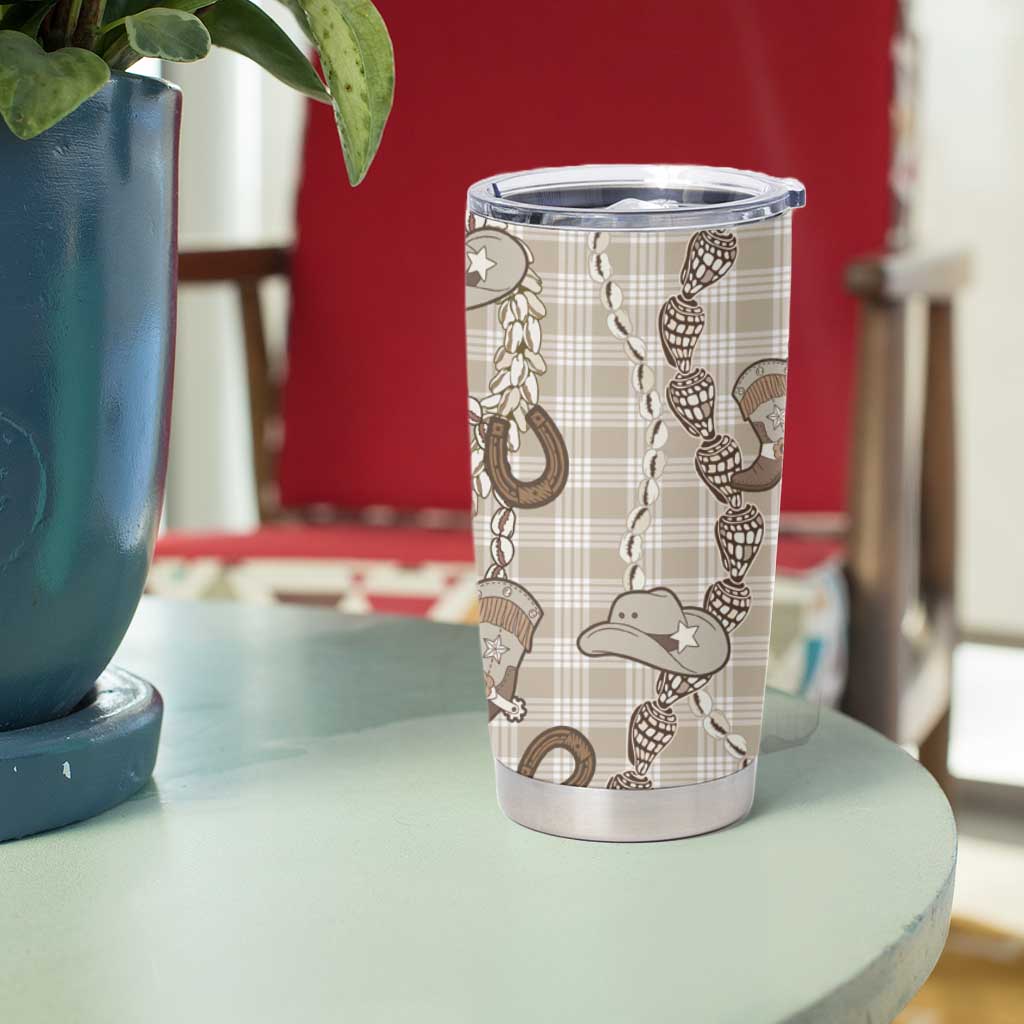 Hawaii Palaka Cowboy Tumbler Cup Shell Maile Lei With Western Patterns - Polynesian Pride