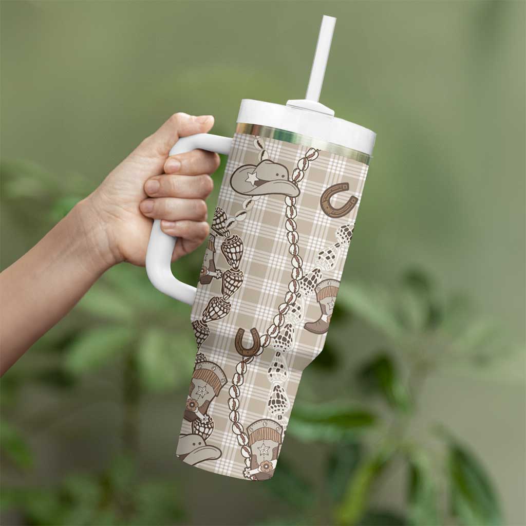 Hawaii Palaka Cowboy Tumbler With Handle Shell Maile Lei With Western Patterns - Polynesian Pride