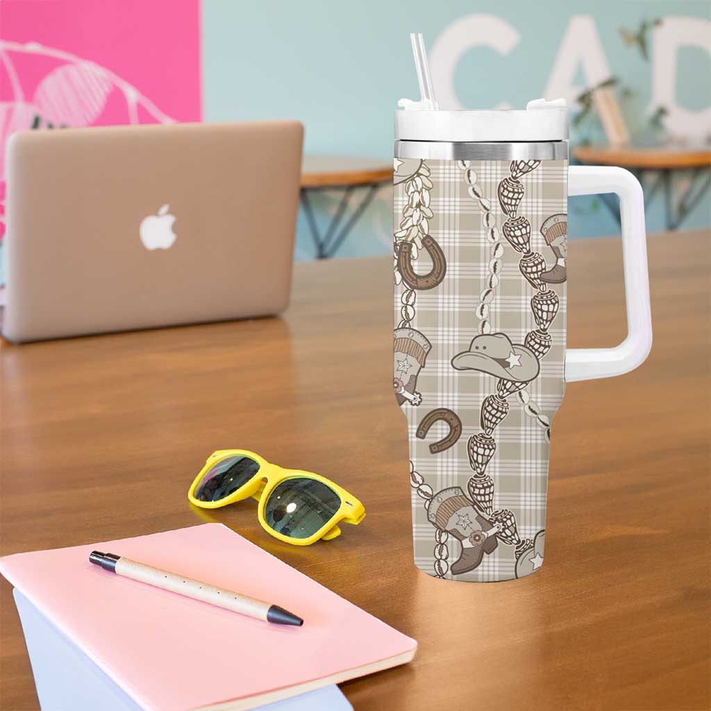 Hawaii Palaka Cowboy Tumbler With Handle Shell Maile Lei With Western Patterns - Polynesian Pride