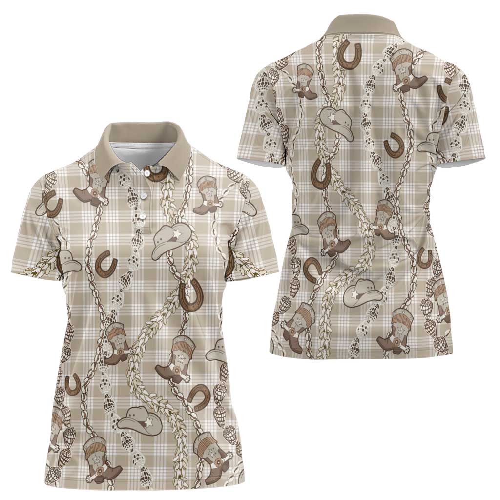 Hawaii Palaka Cowboy Women Polo Shirt Shell Maile Lei With Western Patterns - Polynesian Pride