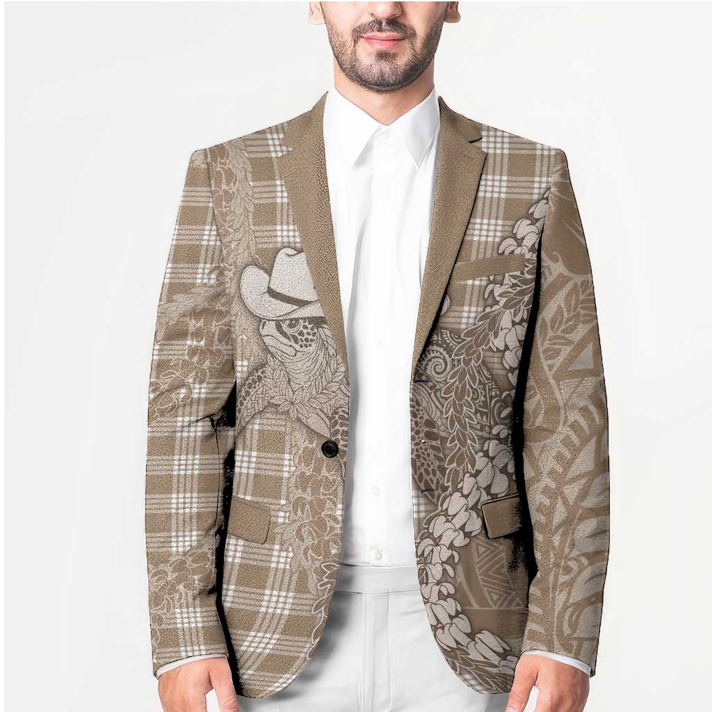 Beige Hawaii Palaka Cowboy Turtle Blazer Hawaiian Paniolo Puakenikeni Maile Lei - Polynesian Pride