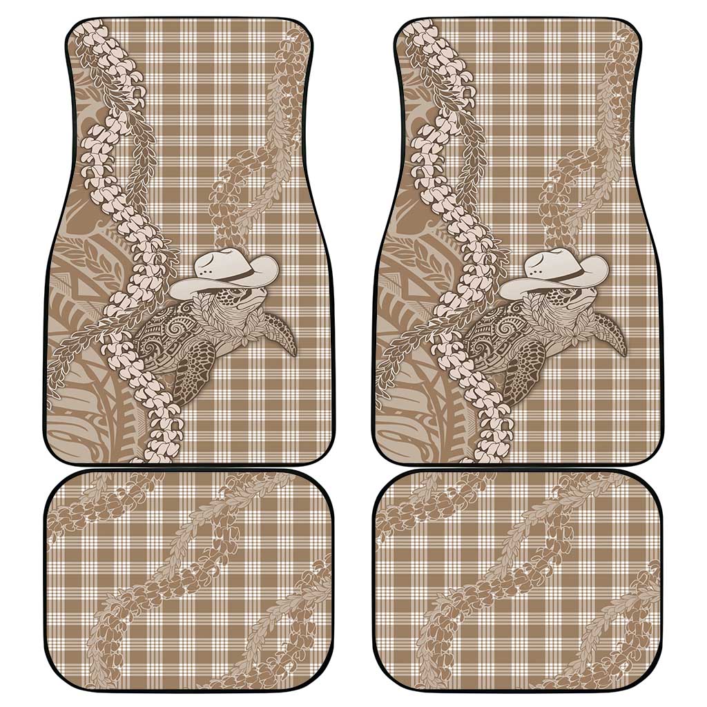Beige Hawaii Palaka Cowboy Turtle Car Mats Hawaiian Paniolo Puakenikeni Maile Lei - Polynesian Pride