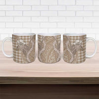 Beige Hawaii Palaka Cowboy Turtle Ceramic Mug Hawaiian Paniolo Puakenikeni Maile Lei - Polynesian Pride